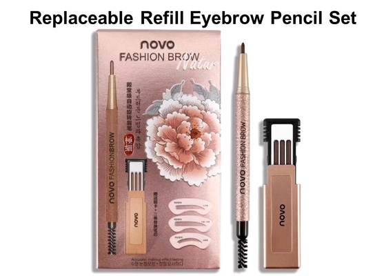Portable Waterproof Eyebrow Pencil Set Replaceable Refill 4 Colors