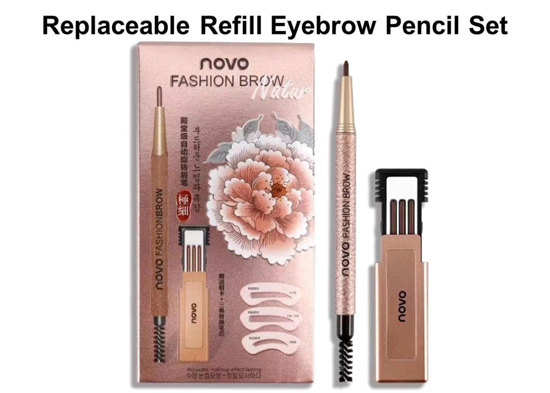 Portable Waterproof Eyebrow Pencil Set Replaceable Refill 4 Colors